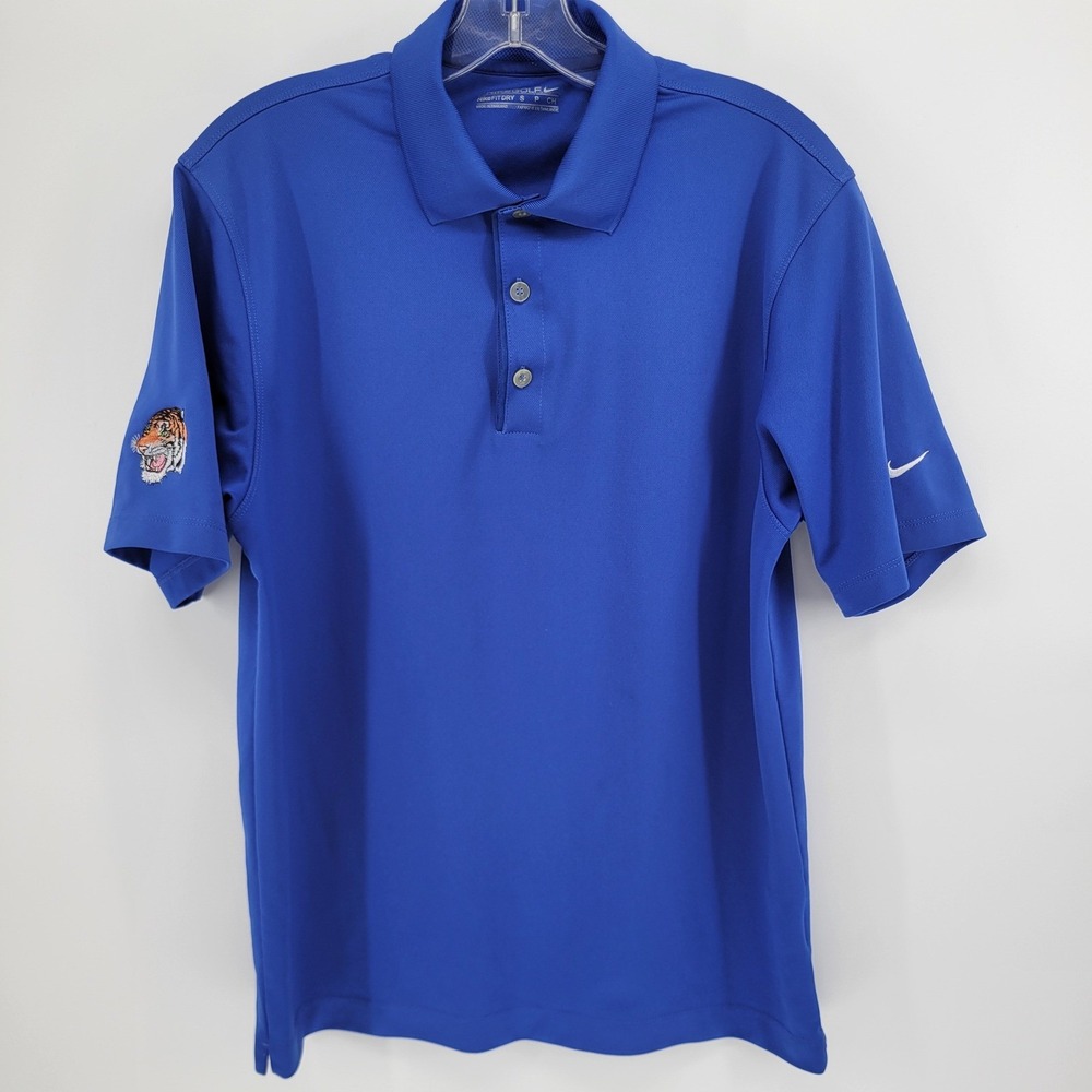 Nike Golf Fit Dry Polo Shirt Mens Small Royal Blue Tiger Patch Short Sleeve S